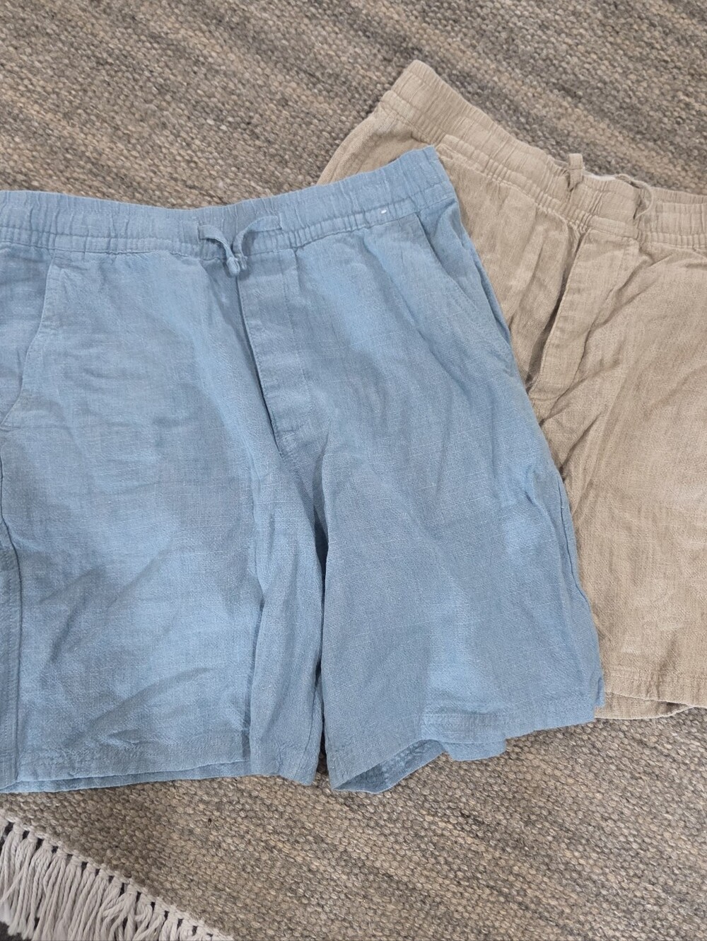 Abercrombie Kids Linen Blend Drawstring Shorts - Light Blue And Kahki